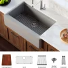 Karran 34" Quartz Composite Workstation Farmhouse Sink with Accessories, Grey, QAWS-740-GR