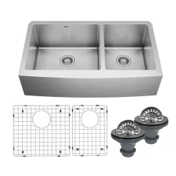 Karran 36" Stainless Steel Farmhouse Sink with Accessories, 60/40 Double Bowl, 16 Gauge, EL-87-PK1