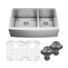 Karran 33" Stainless Steel Farmhouse Sink with Accessories, 60/40 Double Bowl, 16 Gauge, EL-86-PK1