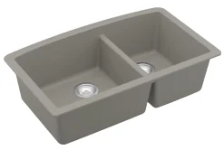 Karran 33" Undermount Quartz Composite Kitchen Sink, 60/40 Double Bowl, Concrete, QU-711-CN