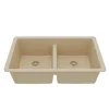 Karran 32" Undermount Quartz Composite Kitchen Sink, 50/50 Double Bowl, Bisque, QU-810-BI