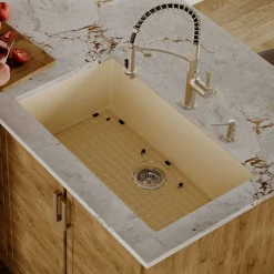 Karran 32" Undermount Quartz Composite Kitchen Sink with Accessories, Bisque, QU-812-BI-PK1