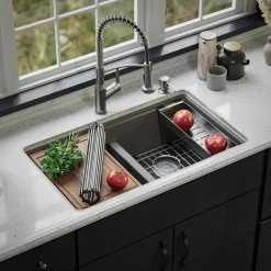Karran 33" Undermount Quartz Composite Kitchen Sink, 50/50 Double Bowl, Concrete, QUWS-880-CN