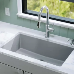 Karran 32" Undermount Quartz Composite Kitchen Sink, Grey, QU-812-GR