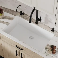 Karran 32" Undermount Quartz Composite Kitchen Sink, White, QU-812-WH