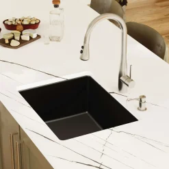 Karran 24" Undermount Quartz Composite Kitchen Sink, Black, QU-820-BL