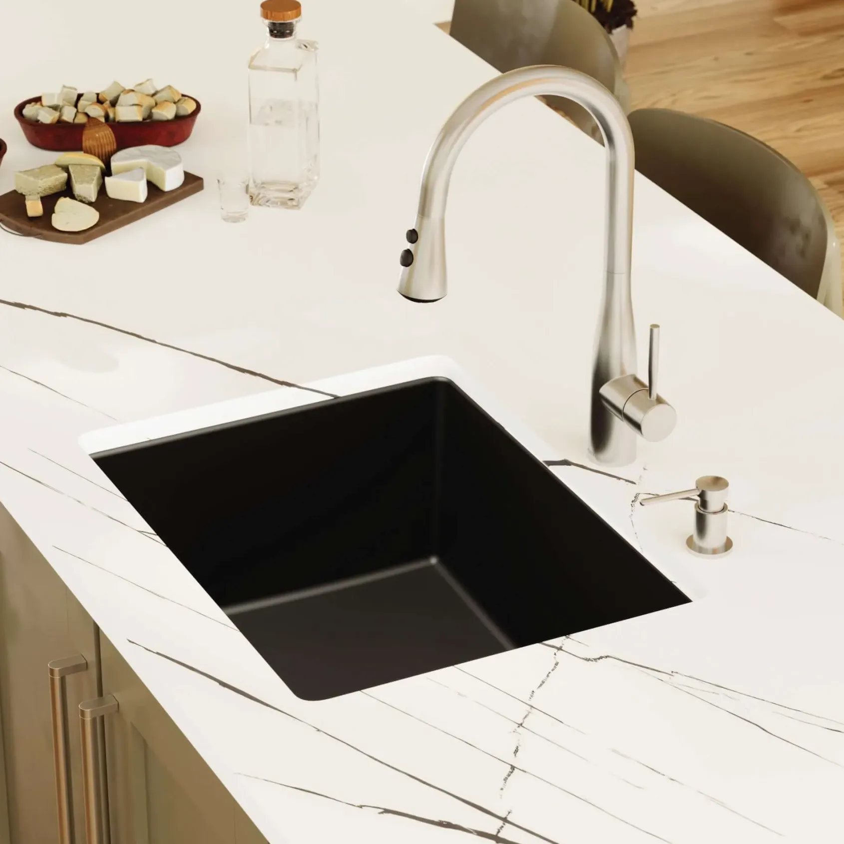 Karran 24" Undermount Quartz Composite Kitchen Sink, Black, QU-820-BL