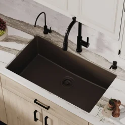 Karran 32" Undermount Quartz Composite Kitchen Sink, Brown, QU-812-BR
