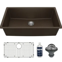 Karran 32" Undermount Quartz Composite Kitchen Sink with Accessories, Brown, QU-812-BR-PK1
