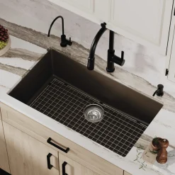 Karran 32" Undermount Quartz Composite Kitchen Sink with Accessories, Brown, QU-812-BR-PK1