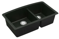 Karran 33" Undermount Quartz Composite Kitchen Sink, 60/40 Double Bowl, Black, QU-711-BL