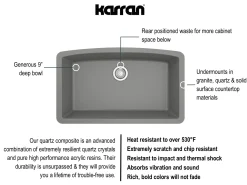 Karran 33" Undermount Quartz Composite Kitchen Sink, Grey, QU-712-GR