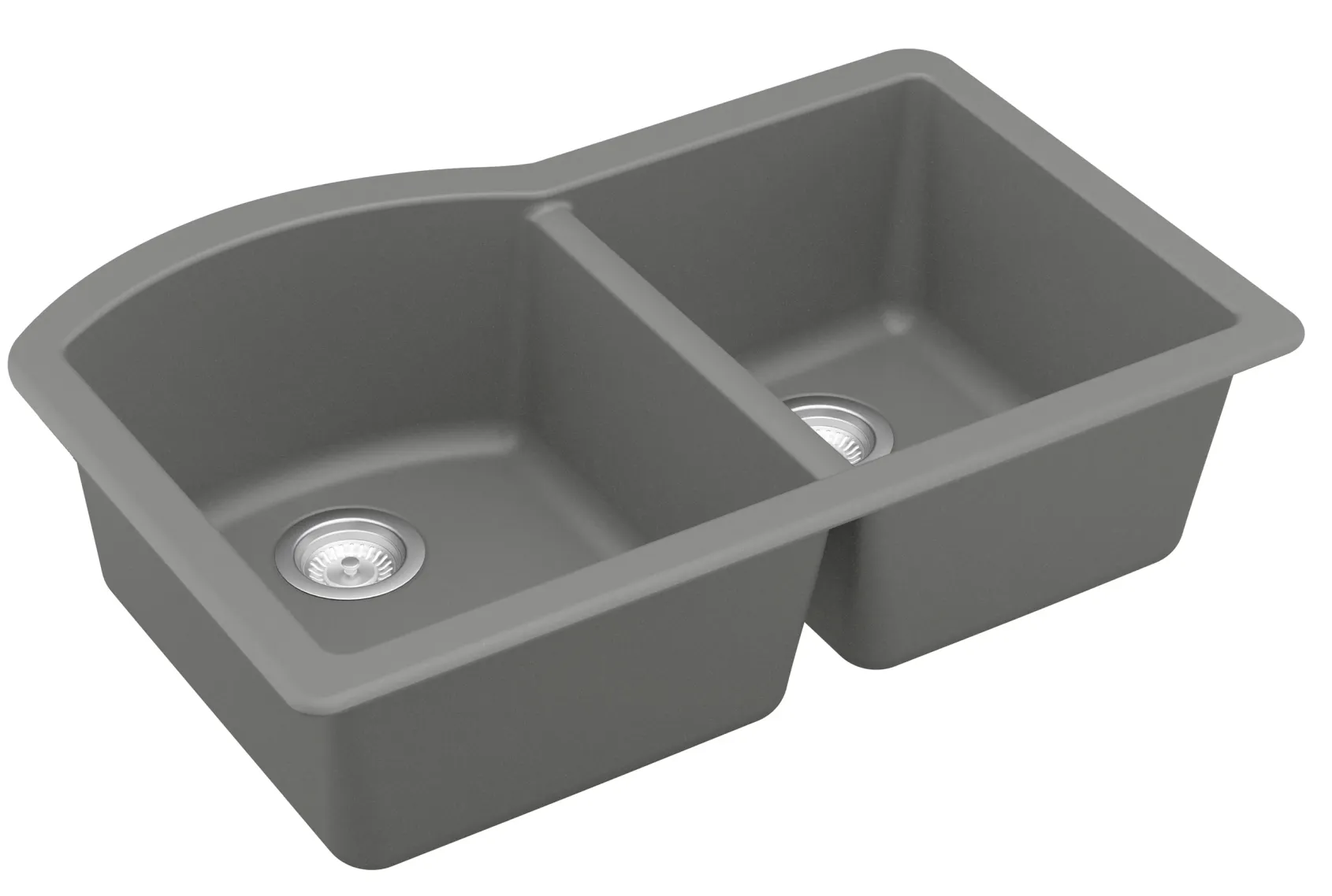 Karran 32" Undermount Quartz Composite Kitchen Sink, 60/40 Double Bowl, Grey, QU-610-GR