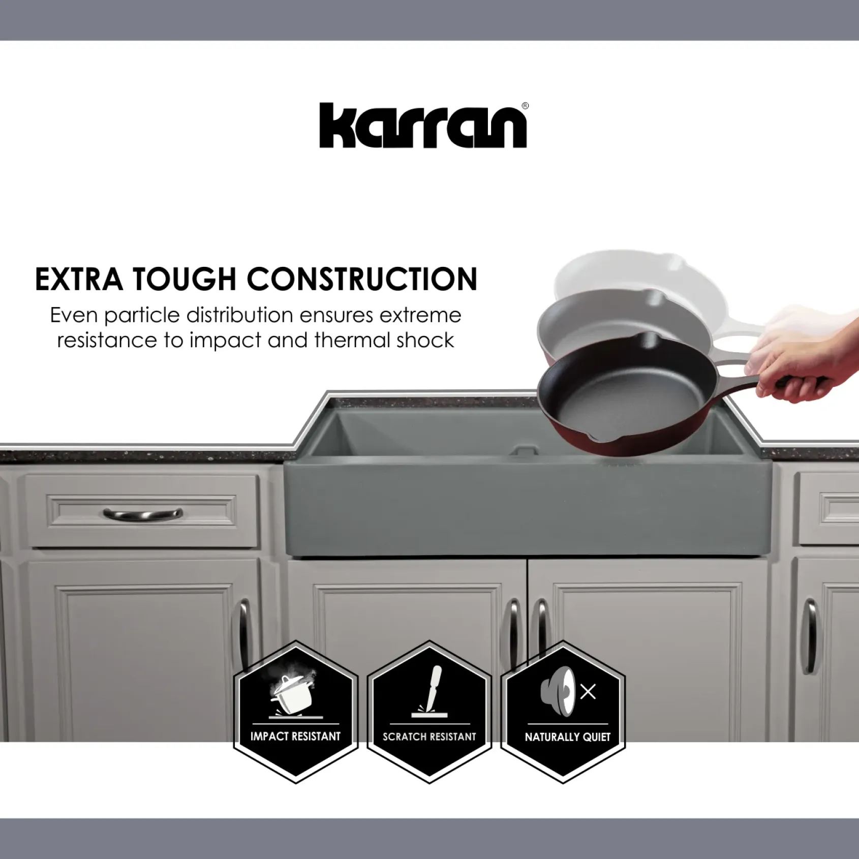 Karran 32" Undermount Quartz Composite Kitchen Sink, 60/40 Double Bowl, Grey, QU-610-GR