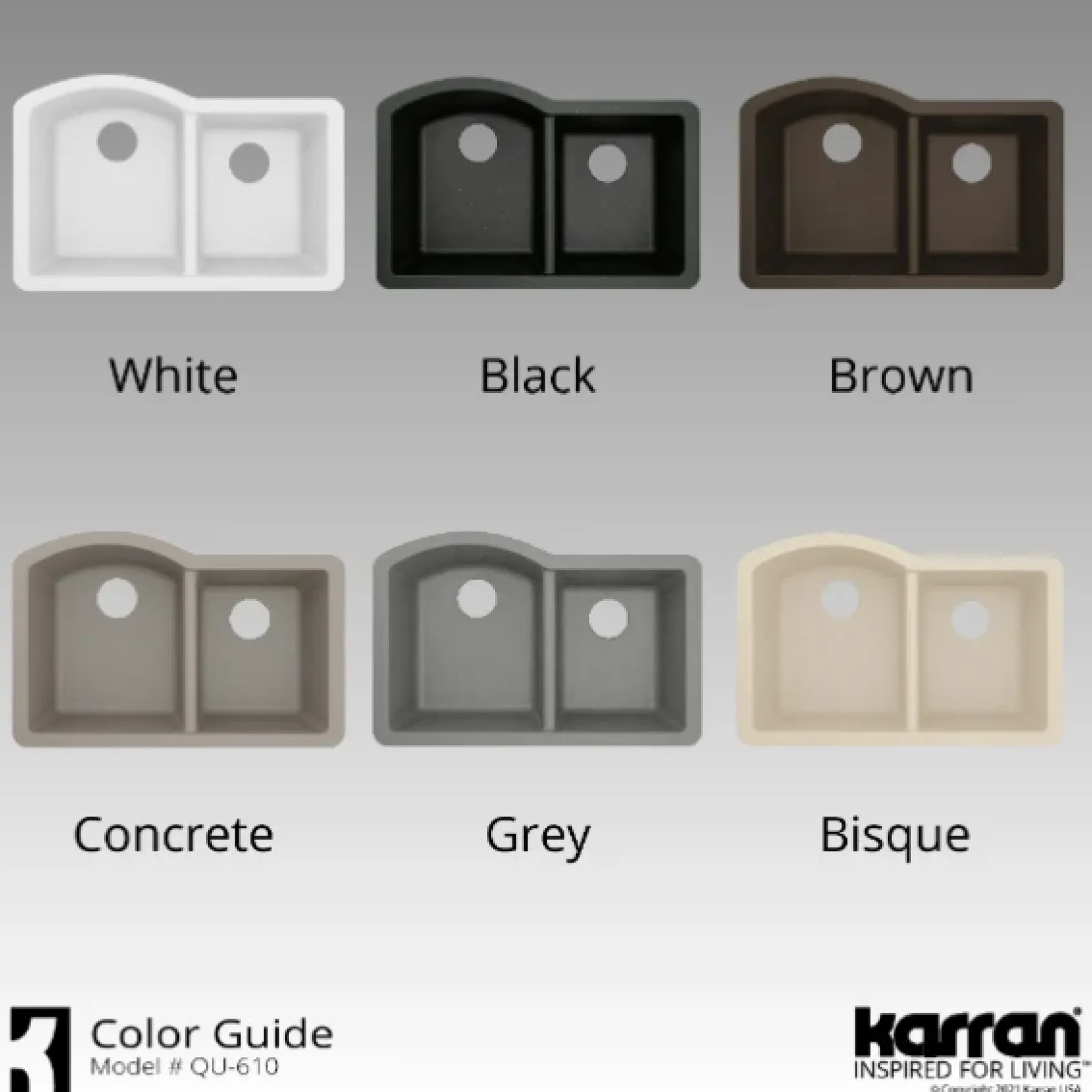 Karran 32" Undermount Quartz Composite Kitchen Sink, 60/40 Double Bowl, Grey, QU-610-GR