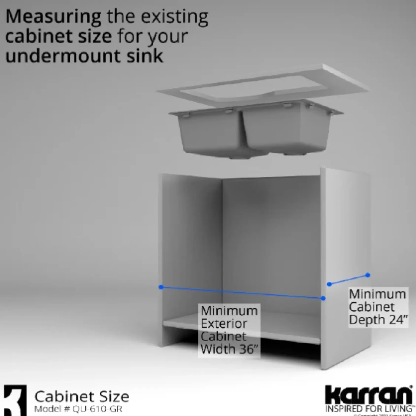 Karran 32" Undermount Quartz Composite Kitchen Sink, 60/40 Double Bowl, Grey, QU-610-GR