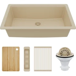 Karran 32" Undermount Quartz Composite Workstation Kitchen Sink, Bisque, QUWS-875-BI-PK2