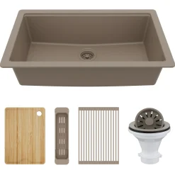 Karran 32" Undermount Quartz Composite Workstation Kitchen Sink, Concrete, QUWS-875-CN-PK2