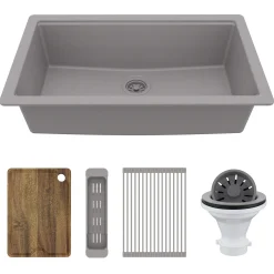 Karran 32" Undermount Quartz Composite Workstation Kitchen Sink, Grey, QUWS-875-GR-PK2