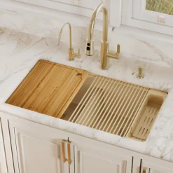 Karran 32" Undermount Quartz Composite Workstation Kitchen Sink, 50/50 Double Bowl, Bisque, QUWS-880-BI-PK2