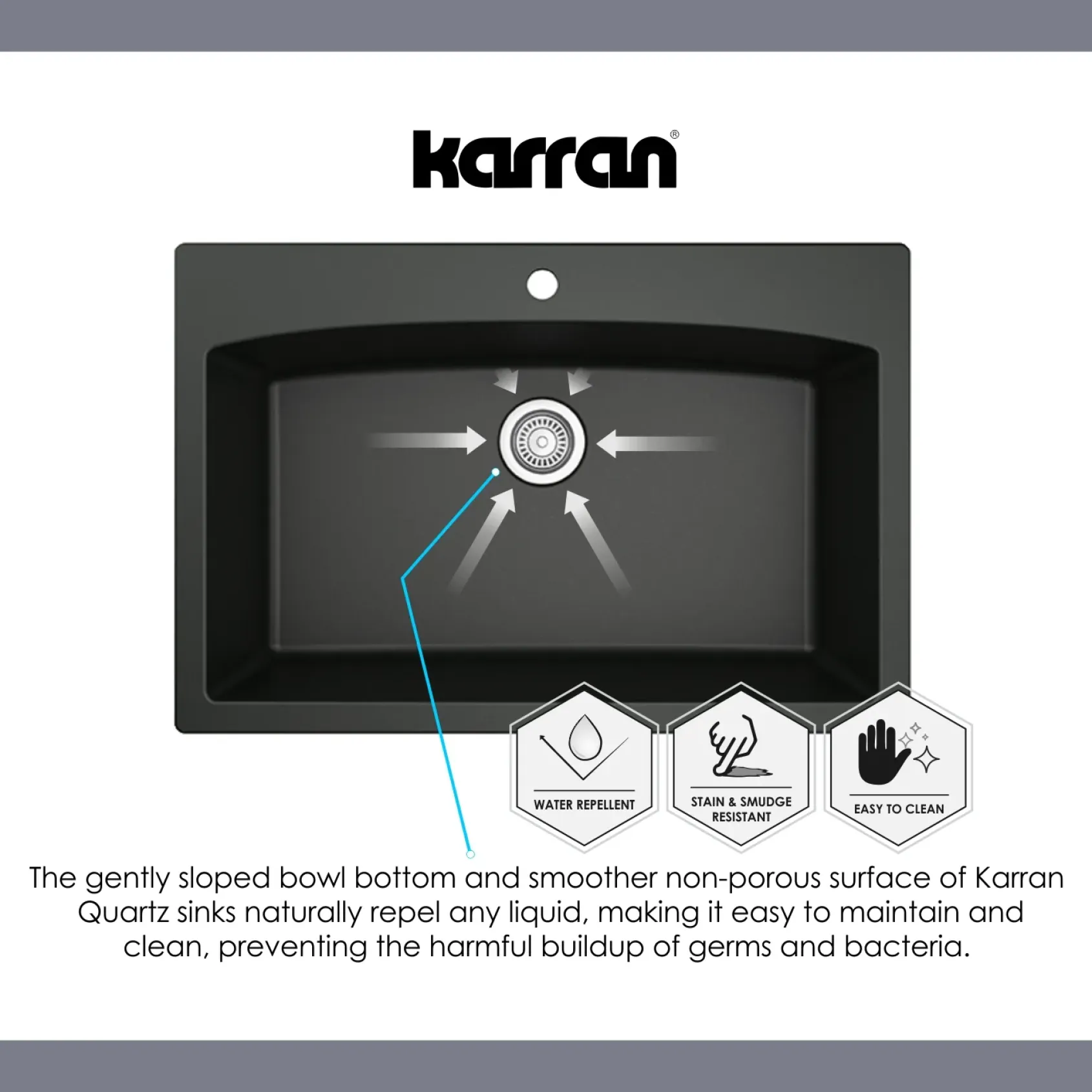 Karran 17" Undermount Quartz Composite Kitchen Sink, Grey, QU-690-GR