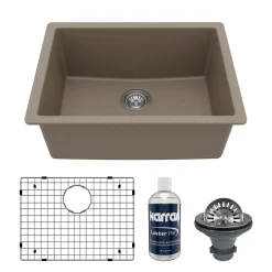 Karran 24" Undermount Quartz Composite Kitchen Sink with Accessories, Concrete, QU-820-CN-PK1