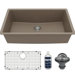 Karran 32" Undermount Quartz Composite Kitchen Sink with Accessories, Concrete, QU-812-CN-PK1