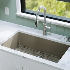 Karran 32" Undermount Quartz Composite Kitchen Sink with Accessories, Concrete, QU-812-CN-PK1