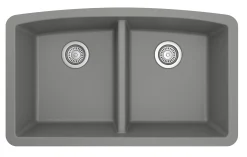 Karran 33" Undermount Quartz Composite Kitchen Sink, 50/50 Double Bowl, Grey, QU-710-GR