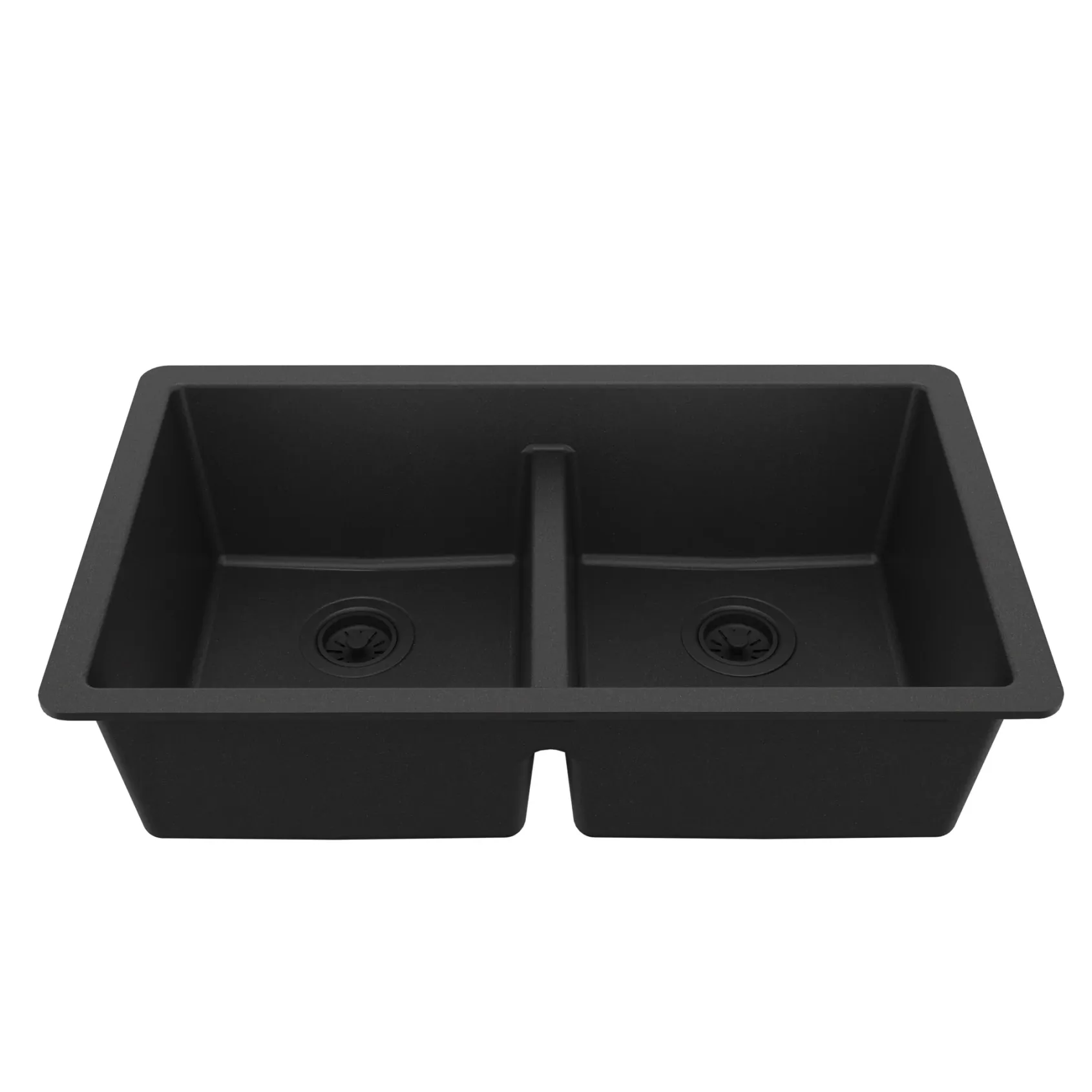 Karran 32" Undermount Quartz Composite Kitchen Sink, 50/50 Double Bowl, Black, QU-810-BL