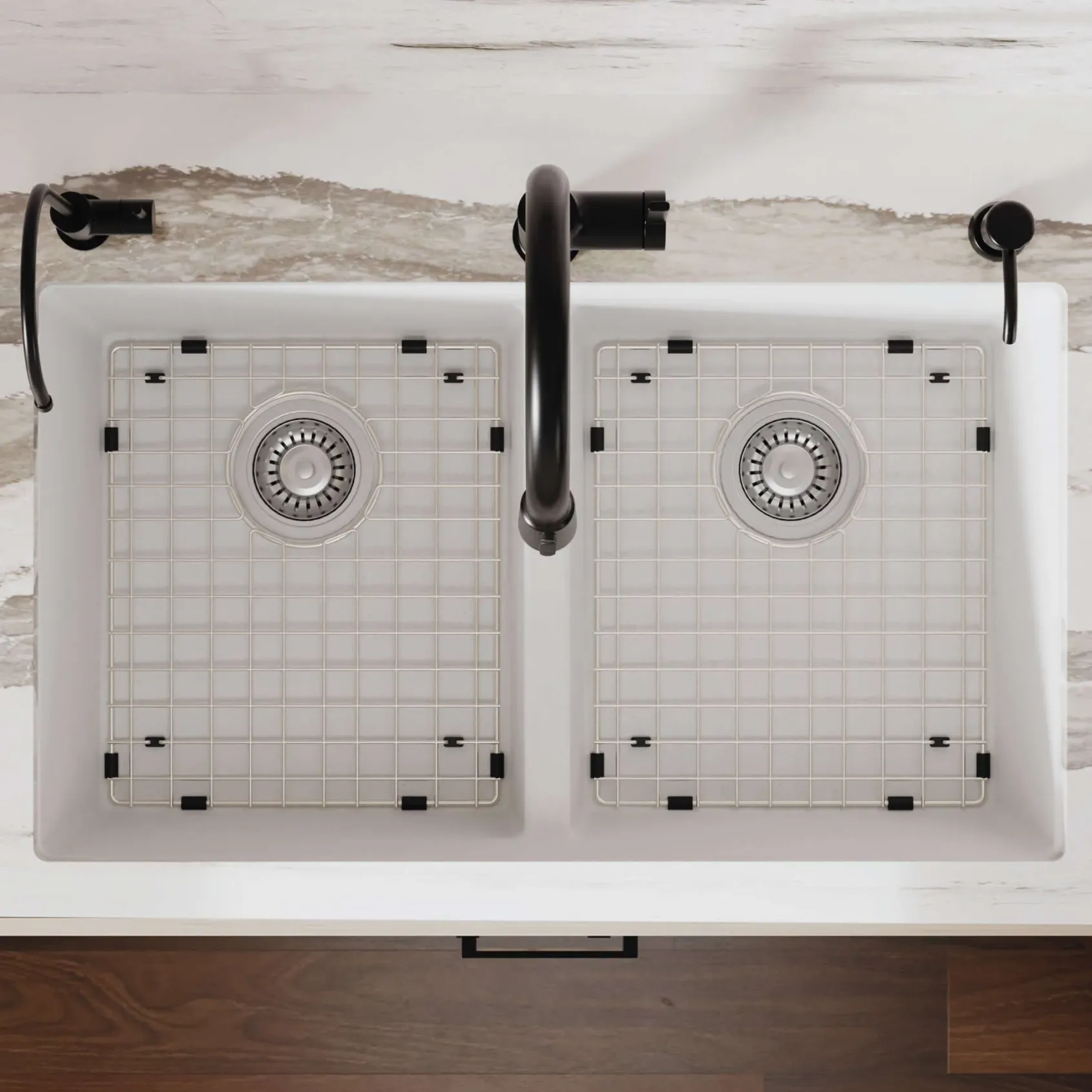 Karran 32" Undermount Quartz Composite Kitchen Sink with Accessories, 50/50 Double Bowl, White, QU-810-WH-PK1