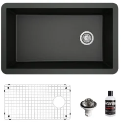 Karran 32" Undermount Quartz Composite Kitchen Sink, Black, QU-670-BL-PK1