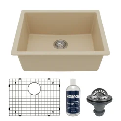 Karran 24" Undermount Quartz Composite Kitchen Sink with Accessories, Bisque, QU-820-BI-PK1