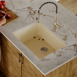 Karran 24" Undermount Quartz Composite Kitchen Sink with Accessories, Bisque, QU-820-BI-PK1