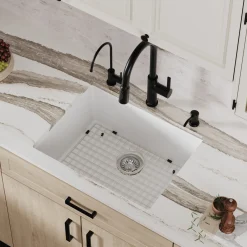 Karran 24" Undermount Quartz Composite Kitchen Sink with Accessories, White, QU-820-WH-PK1