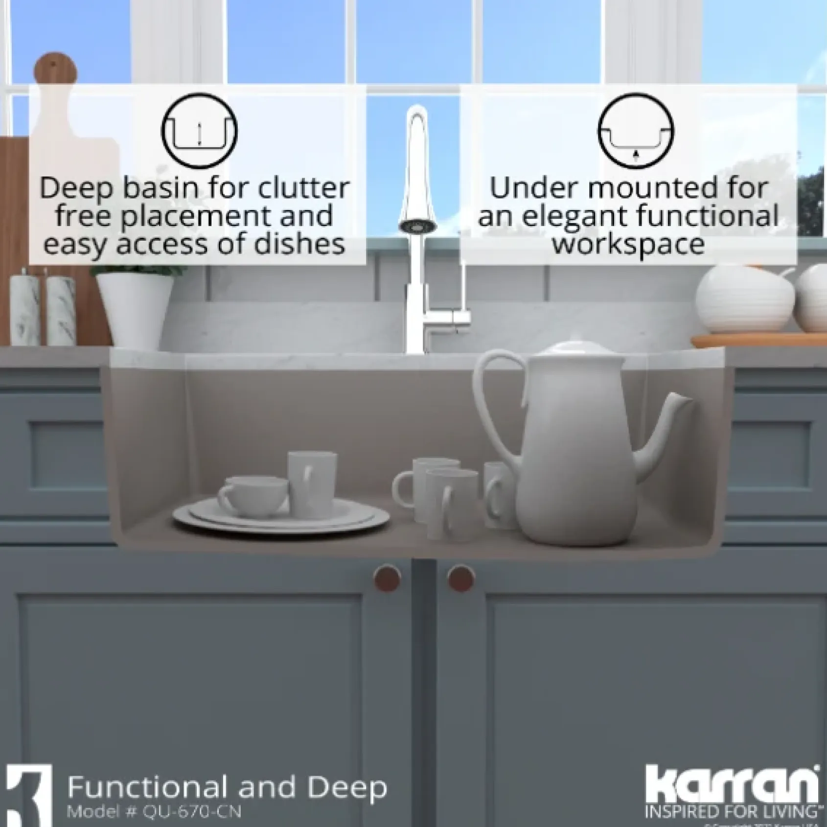 Karran 32" Undermount Quartz Composite Kitchen Sink, Concrete, QU-670-CN