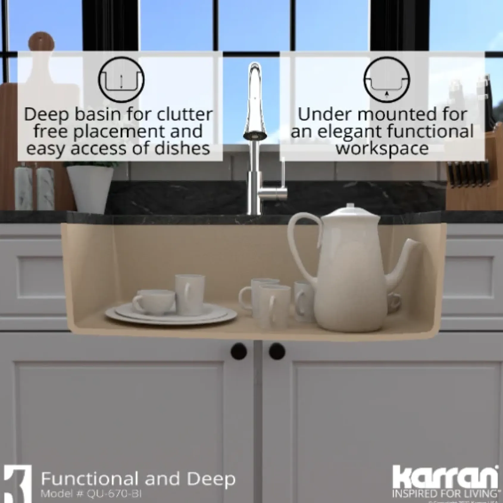 Karran 32" Undermount Quartz Composite Kitchen Sink, Bisque, QU-670-BI-PK1