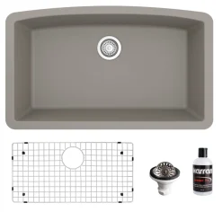 Karran 32" Undermount Quartz Composite Kitchen Sink, Concrete, QU-712-CN-PK1