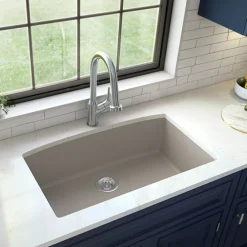 Karran 32" Undermount Quartz Composite Kitchen Sink, Concrete, QU-712-CN-PK1