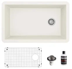 Karran 32" Undermount Quartz Composite Kitchen Sink, White, QU-670-WH-PK1