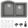 Karran 32" Undermount Quartz Composite Kitchen Sink, 60/40 Double Bowl, Grey, QU-610-GR-PK1