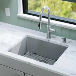 Karran 24" Undermount Quartz Composite Kitchen Sink with Accessories, Grey, QU-820-GR-PK1