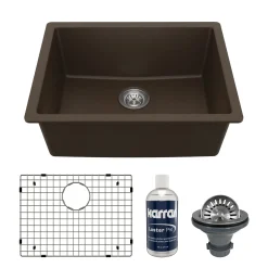Karran 24" Undermount Quartz Composite Kitchen Sink with Accessories, Brown, QU-820-BR-PK1