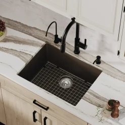 Karran 24" Undermount Quartz Composite Kitchen Sink with Accessories, Brown, QU-820-BR-PK1