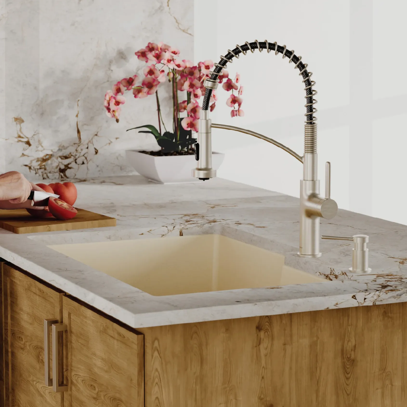 Karran 32" Undermount Quartz Composite Kitchen Sink with Accessories, 60/40 Double Bowl, Bisque, QU-811-BI-PK1