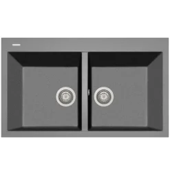 Latoscana Plados 34" Quartz Composite Drop-in Double Bowl Kitchen Sink, Silver, AM8620-42UG
