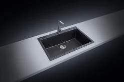 Latoscana Plados 33" Quartz Composite Drop-in Single Bowl Kitchen Sink, Black, ON8410-44UG