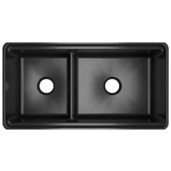 Latoscana 36" Double Bowl Fireclay Farmhouse Sink with Accessory Ledge, Black, LDL3619B