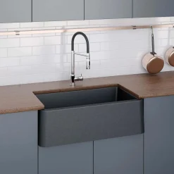 LaToscana 30" Farmhouse Sink, Quartz Composite, Black Metallic, Marmorin Series, LA3019B