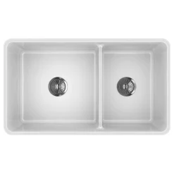 Latoscana 33" Fireclay Farmhouse Sink, 60/40 Double Bowl, White, LTD3319W